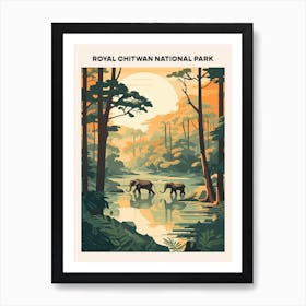 Royal Chitwan National Park Midcentury Travel Poster Art Print