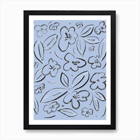 Flowery Sketch Blue Art Print