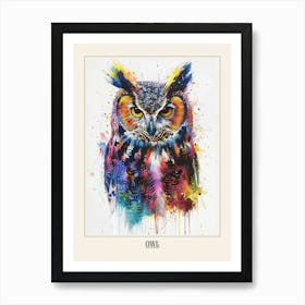 Owl Colourful Watercolour 2 Poster Art Print