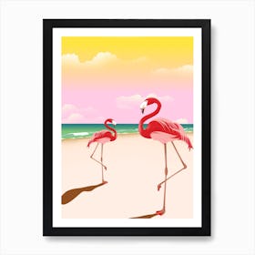 Flamingos On The Beach Art Print