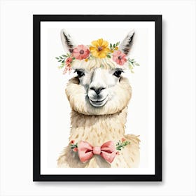 Baby Alpaca Wall Art Print With Floral Crown And Bowties Bedroom Decor (2) Art Print