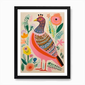 Pink Scandi Grouse 3 Art Print