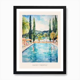 Swimming In Saint Tropez France 2 Watercolour Poster Art Print