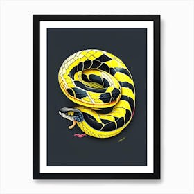 Yellow Bellied Sea Snake Black Tattoo Style Art Print