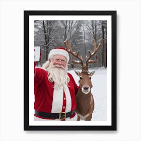 Santa Selfie With His Not Amused Reindeer Art Print