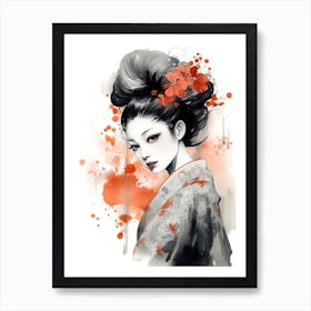 Sumi E Style Geisha 3 Art Print