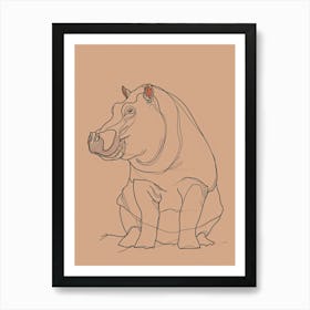 Hippo - Boho, Line Art Art Print