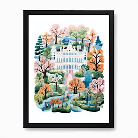 Mirabell Palace Gardens Austria Modern Illustration  Art Print