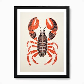 Lobster, Woodblock Animal  Drawing 3 Art Print