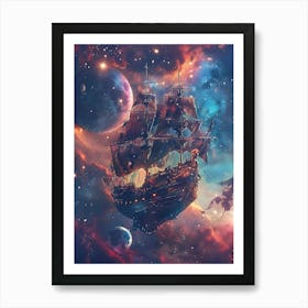 Fantasy Ship Floating in the Galaxy 11 Art Print