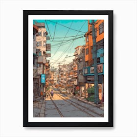 Painting Of Seoul South Korea In The Style Of Line Art 1 Art Print