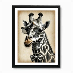 Giraffe With Glasses Art Print