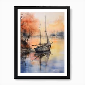 A Lonely Boat On The River Art Print