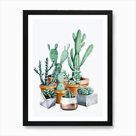 Watercolor Cactus Plants - Boho Painting Art Print