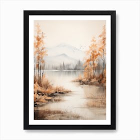 Lake In The Woods In Autumn, Painting 25 Art Print