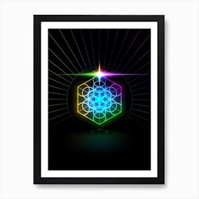 Neon Geometric Glyph in Candy Blue and Pink with Rainbow Sparkle on Black n.0236 Art Print