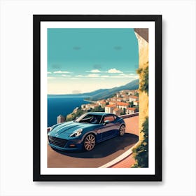 A Nissan Z In Amalfi Coast, Italy, Car Illustration 3 Art Print