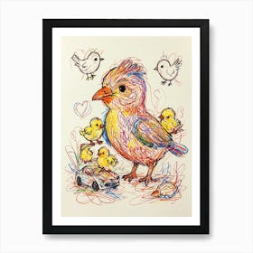 Bird And Chicks 1 Art Print