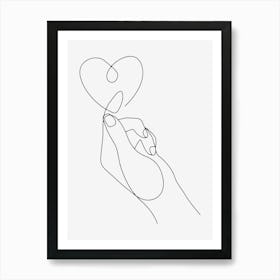 Hand holding a heart monoline drawing Art Print