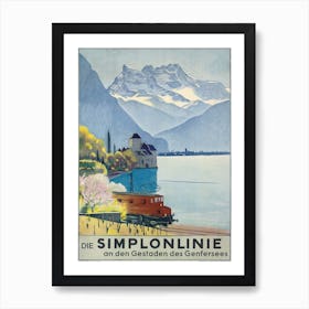 Simplonlinie Poster Advertising Rail Travel Around Lake Geneva Art Print