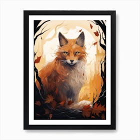 Red Fox Moon Illustration 6 Art Print