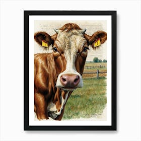 Cow In The Field Art Print