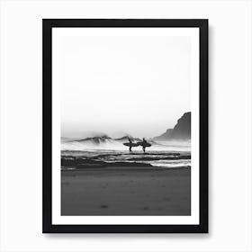 Catch a Wave Surfers Black White Minimalist Photo Art Print