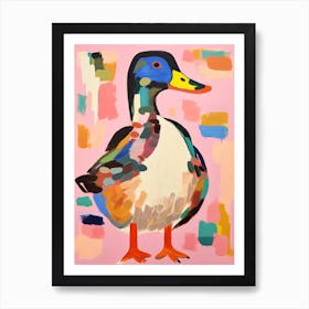 Pink Scandi Mallard Duck 1 Art Print