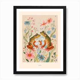Folksy Floral Animal Drawing Frog 2 Poster Art Print