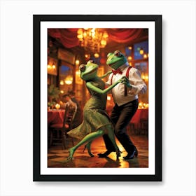 Male Frog And Female Frog Tango Dancing In An Argentine Restaurant Attire Coordinated Atmosphere B Art Print