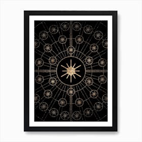 Geometric Glyph Radial Array in Glitter Gold on Black n.0205 Art Print