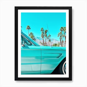 Retro Teal Thunderbird Car In Palm Springs Art Print