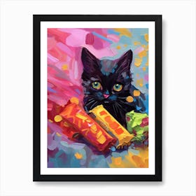 A Black Cat Kitten Oil Painting 5 Art Print