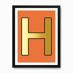 Letter H Gold Alphabet Orange Art Print