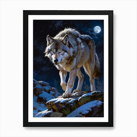 Wolf At Night 3 Art Print