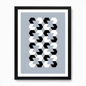 Hexagon Op Art Grey Art Print