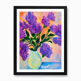 Lilac Floral Abstract Block Colour Flower Art Print