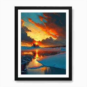 Sunset In The Snow in Iceland Art Print