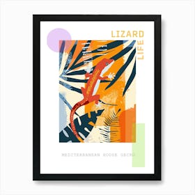 Red Mediterranean House Gecko Abstract Modern Illustration 2 Poster Art Print