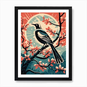 Vintage Bird Linocut Magpie 9 Art Print