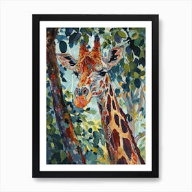 Giraffe Gazing Into The Trees Watercolour Style 1 Art Print