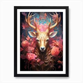 Deer With Flowers Art Print