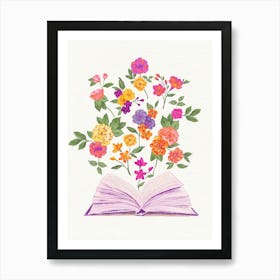 Open Book With Flowers Purple Art Print