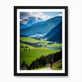 Man Walking Down A Road In The Mountains Art Print