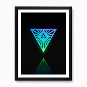 Neon Blue and Green Abstract Geometric Glyph on Black n.0136 Art Print
