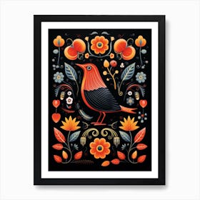 Folk Bird Illustration Blackbird 4 Art Print