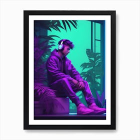 Techno Boy Chilling Art Print