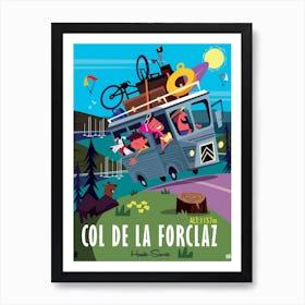 Col De La Forclaz Camper Van Poster Green & Blue Poster