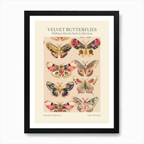 Velvet Butterflies Collection Pink Butterflies William Morris Style 11 Art Print