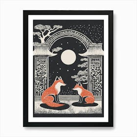 Foxes In The Moonlight Art Print